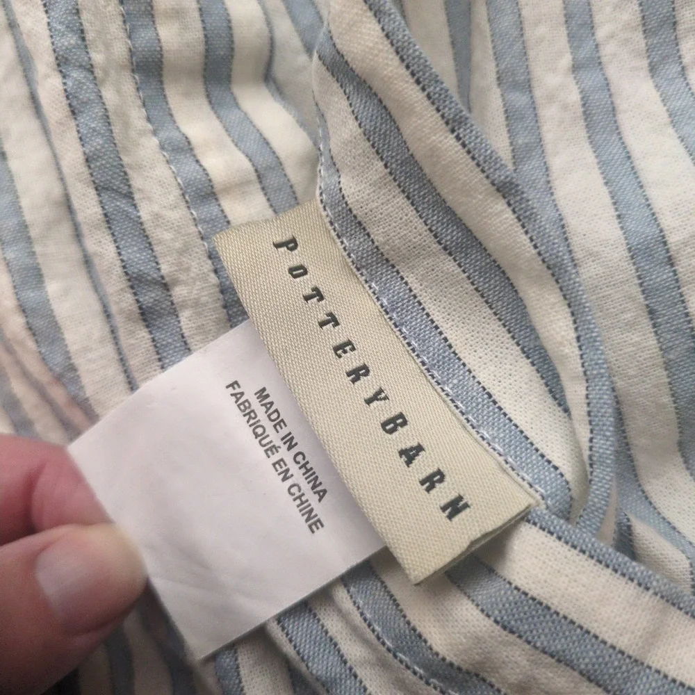 Pottery Barn Striped Linen-Cotton Euro Sham Blue White Ticking 26